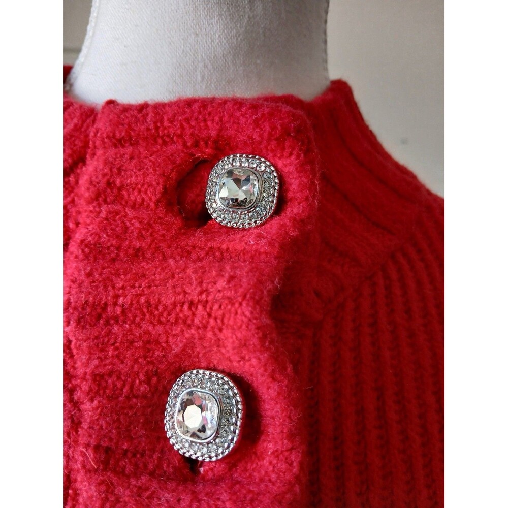 Talbots Red Ribbed Knit Sweater Jeweled Button Mock Neck Long Sleeve Size XS - Picture 8 of 16